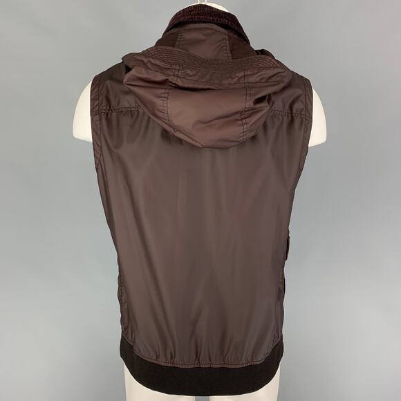 ERMENEGILDO ZEGNA Burgundy Size 40 Coated Wool Detachable Hood Vest - Picture 3 of 7